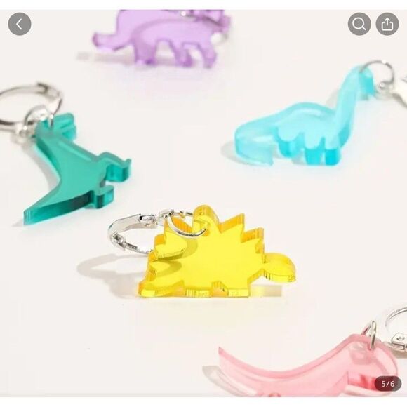 New! Adorable Pink Dinosaur Colorful Acrylic Cute Dangle Earrings Nickel Free - Picture 2 of 3